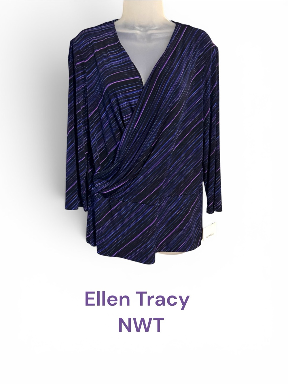 NWT Ellen Tracy Draped Surplice Top  Mock Wrap LARGE      Bin#14